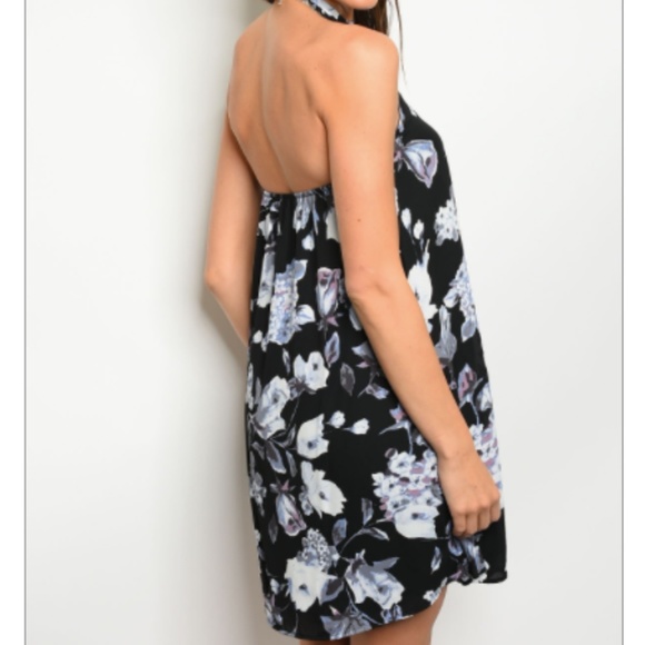 Black and Blue Floral Halter Dress - Picture 2 of 2